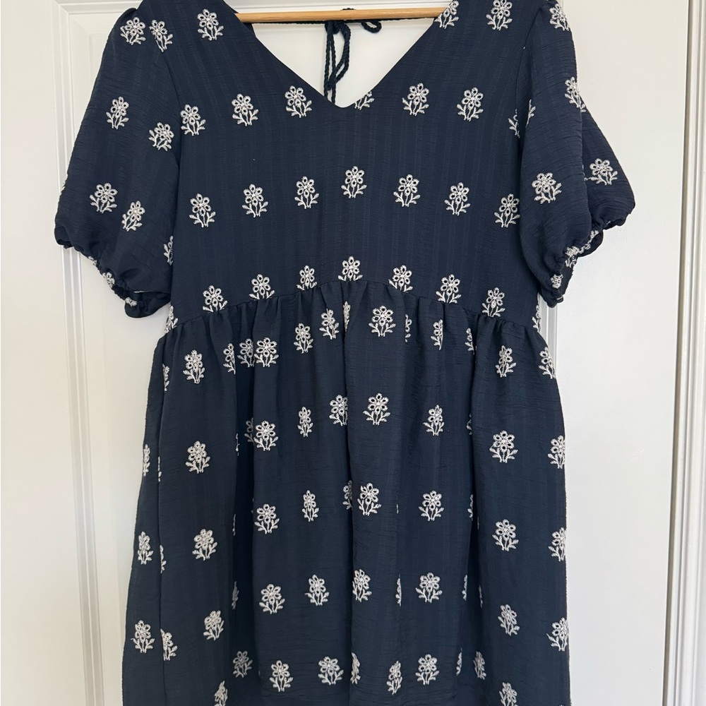 Pink Lily Midnight Blue Dress with Ivory Floral Design